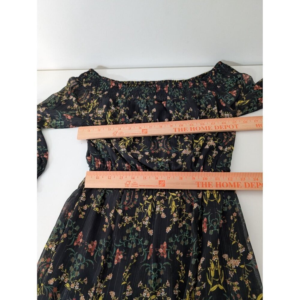 Jealous Tomato Floral Off Shoulder Maxi Dress Womens Size Small Black Front Slit - Picture 11 of 12
